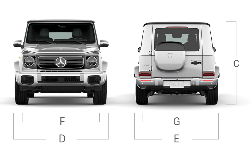 model front and back view diensions